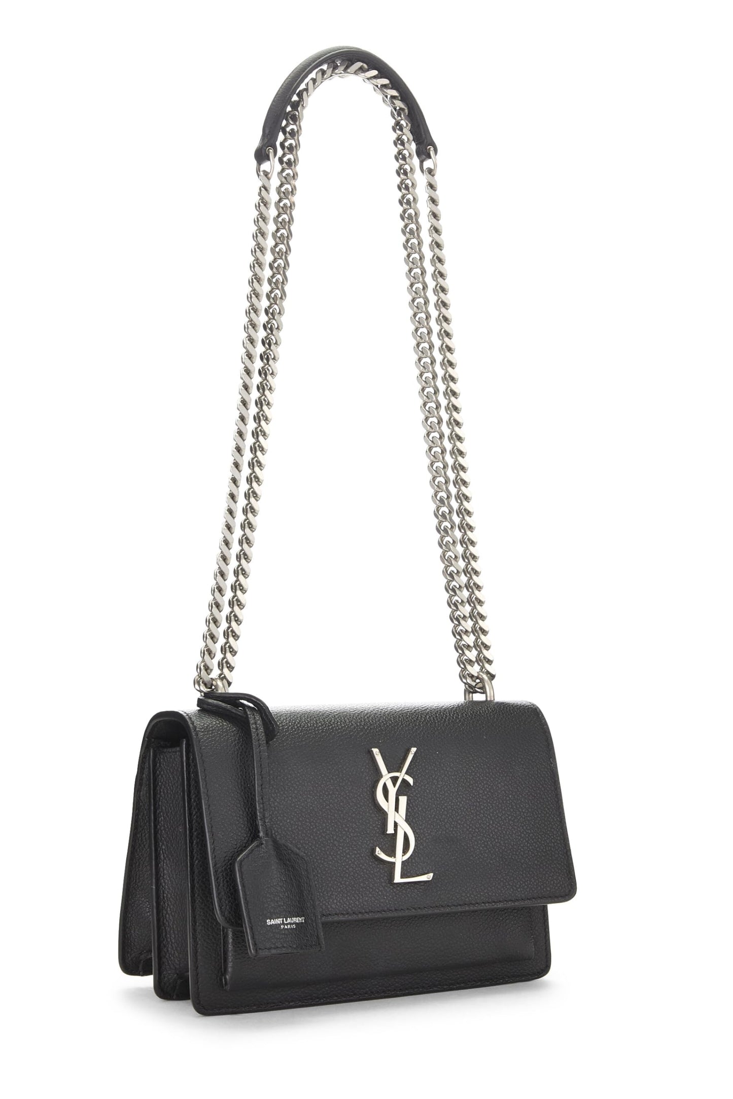 Yves Saint Laurent, sac Sunset en cuir de veau grainé noir, petit modèle, d'occasion