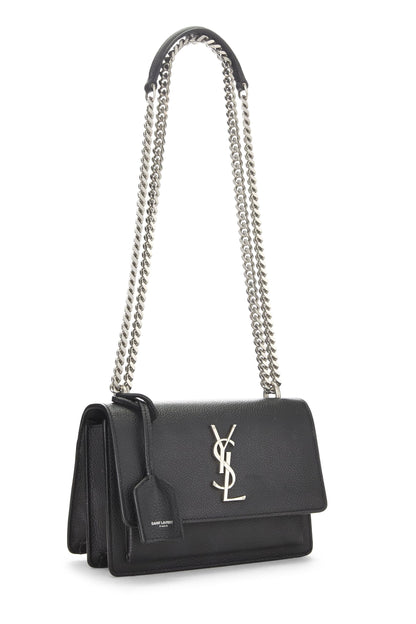 Yves Saint Laurent, Bolso Sunset pequeño de piel de becerro granulada negra Pre-Loved, Negro