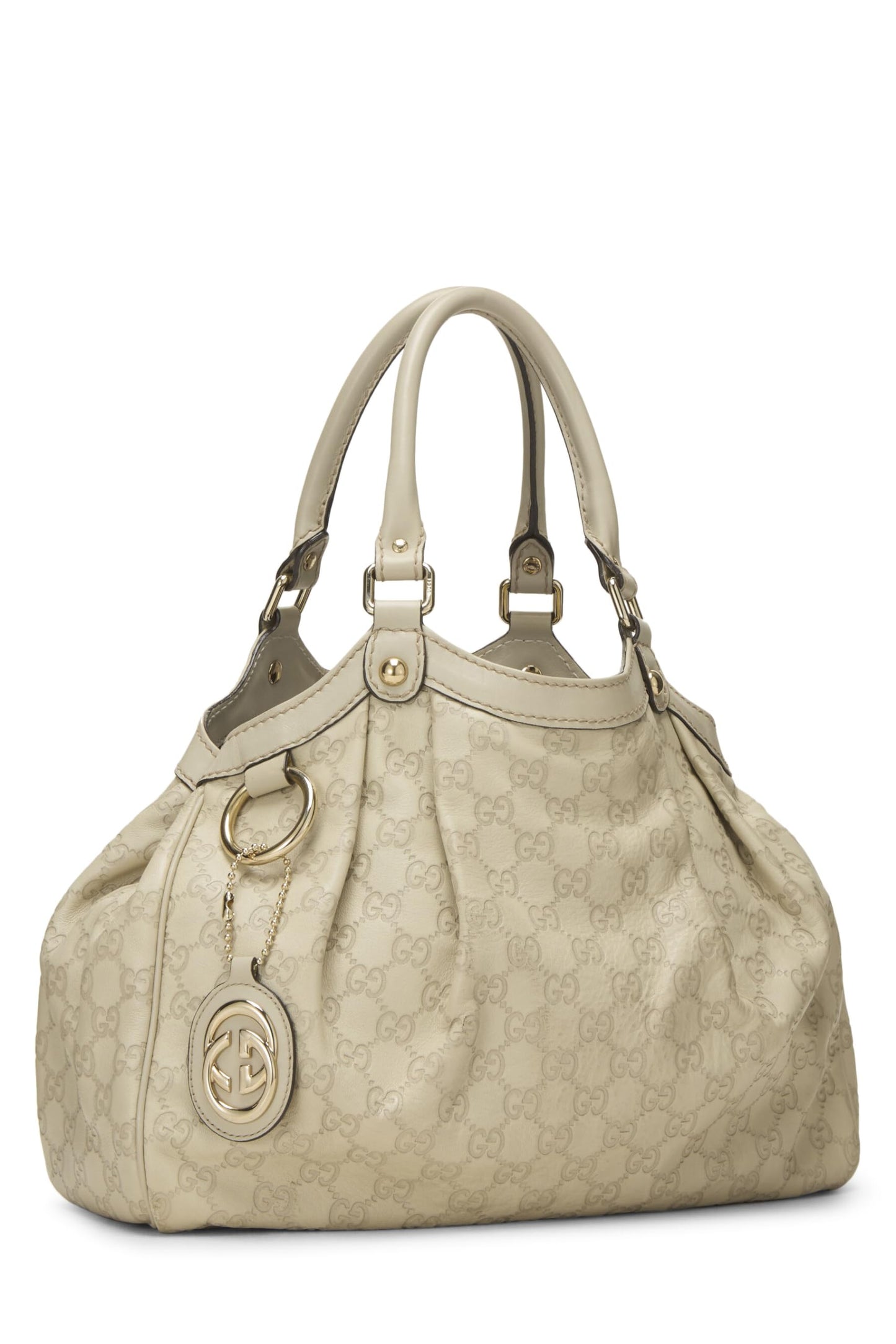 Gucci, sac fourre-tout Guccissima Sukey d'occasion, couleur crème, blanc