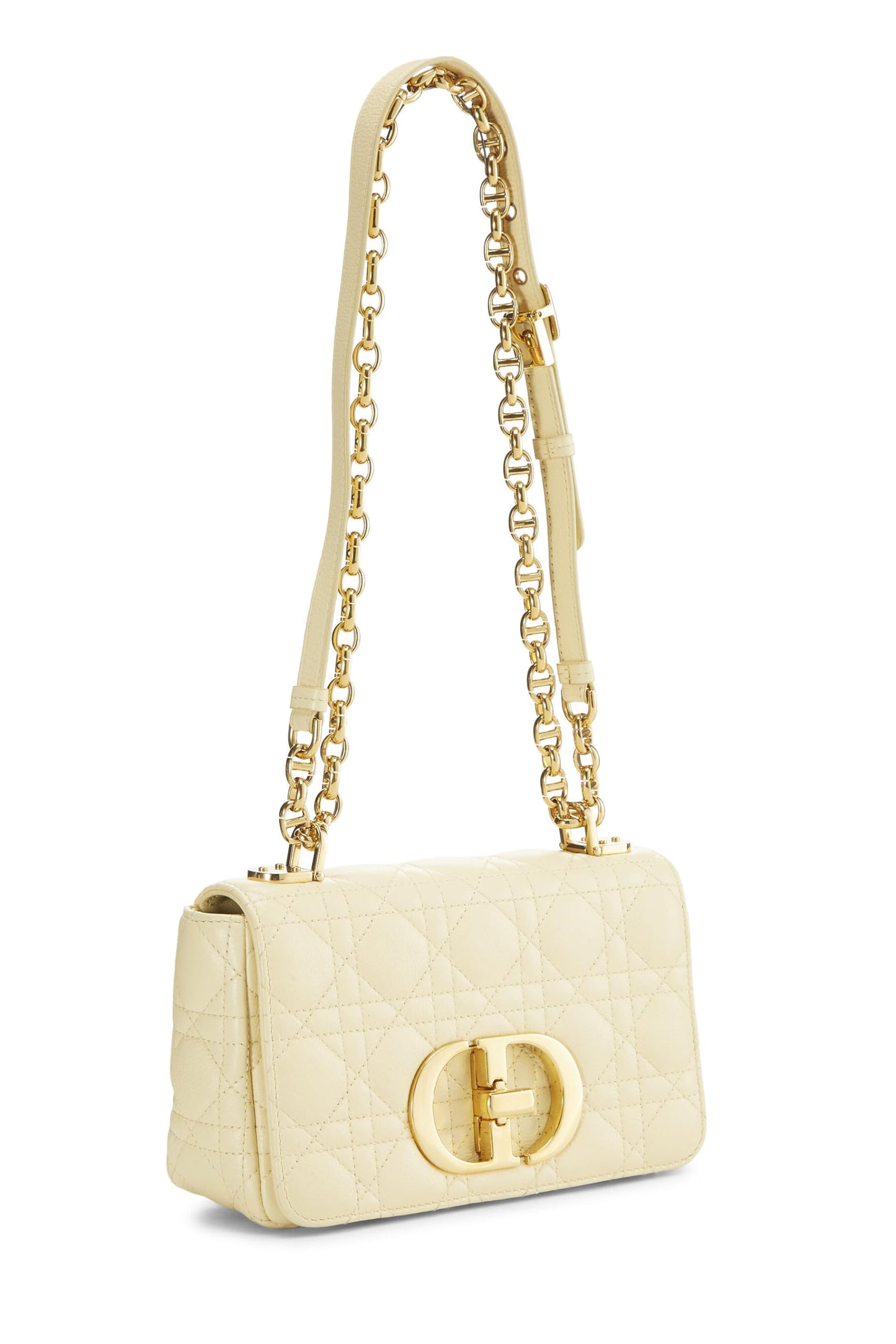 Dior, sac Caro Small en cuir de veau Cannage jaune d'occasion, jaune