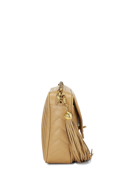 Chanel, sac pour appareil photo de poche beige Chevron Caviar Medium, beige