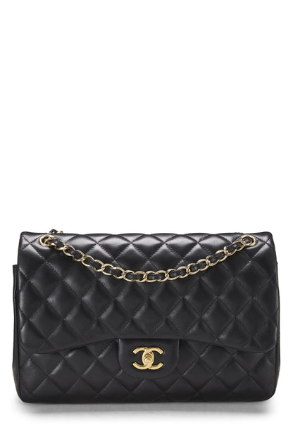 Chanel, Pre-Loved Black Quilted Lambskin New Classic Double Flap Jumbo, Black