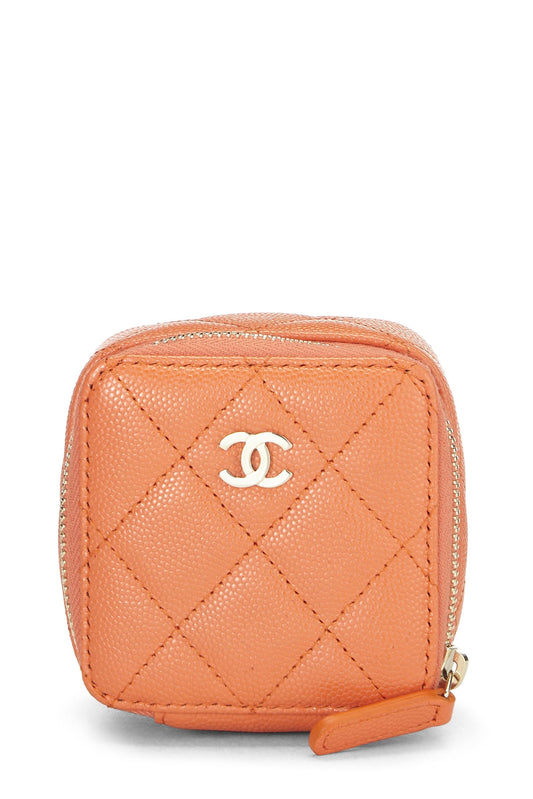 Chanel, Pre-Loved Orange Caviar Jewelry Case Small, Orange