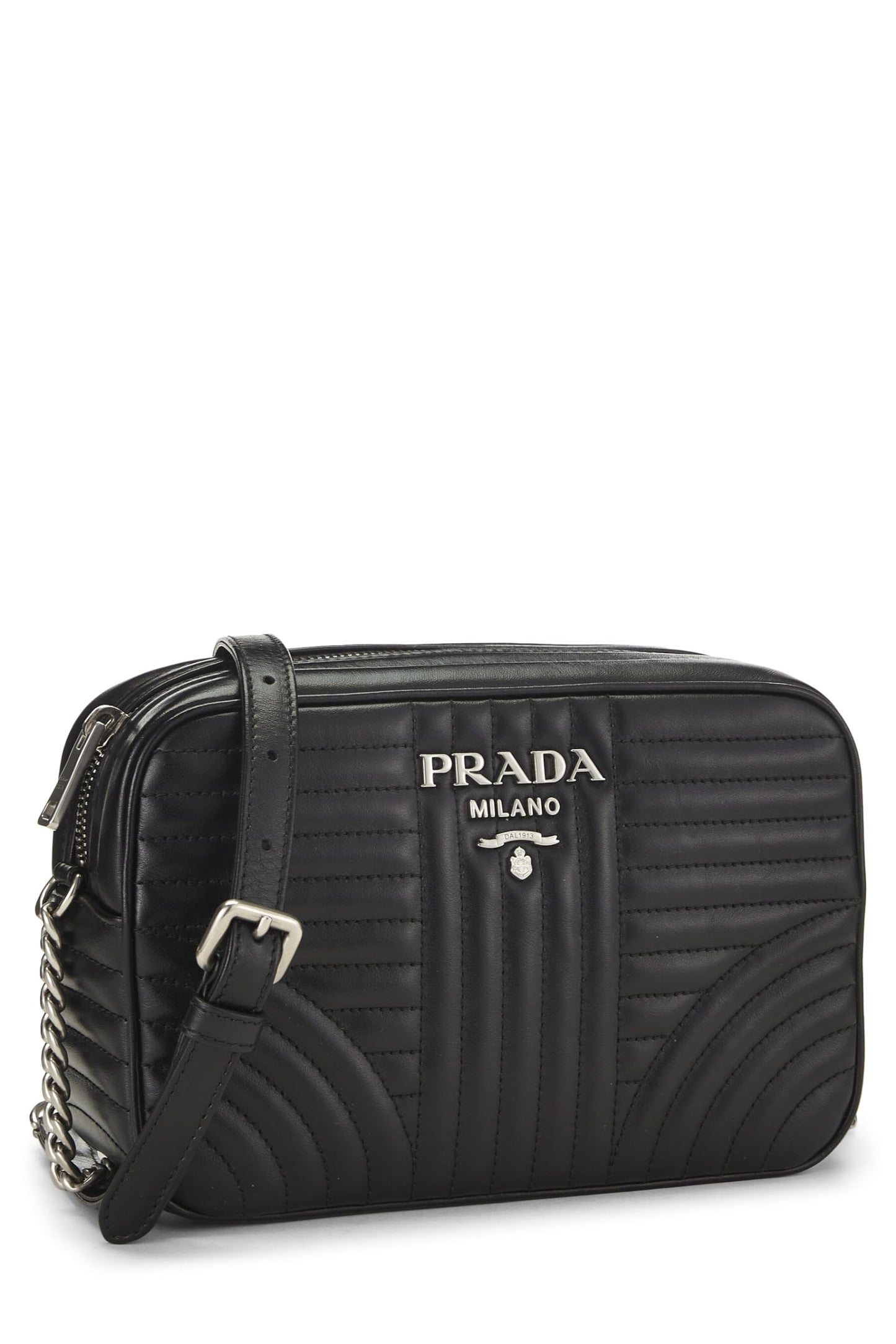 Prada, Bolso para cámara Diagramme mediano de piel de becerro negra Pre-Loved, Negro