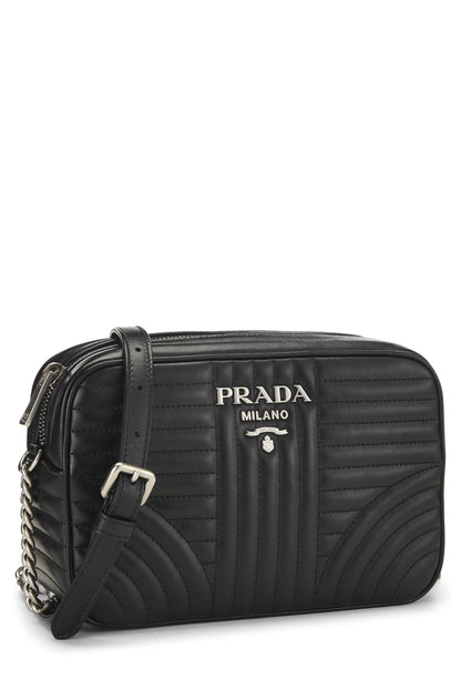 Prada, Bolso para cámara Diagramme mediano de piel de becerro negra Pre-Loved, Negro