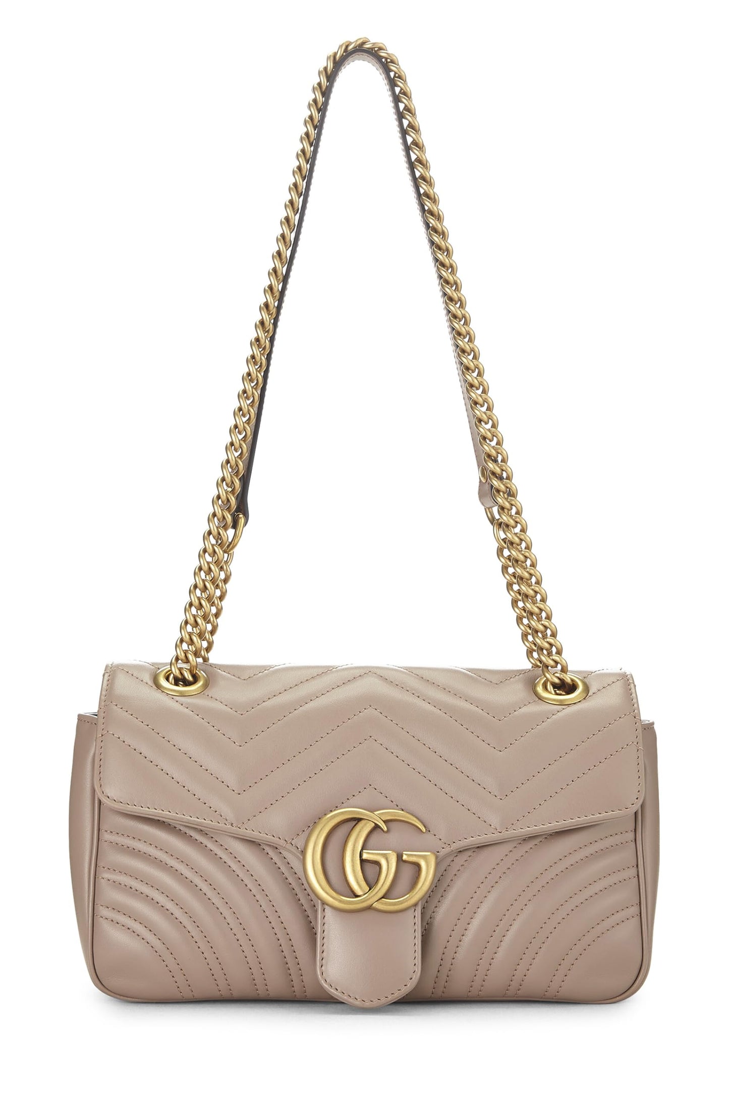 Gucci, sac à bandoulière GG Marmont en cuir beige d'occasion, petit modèle, beige