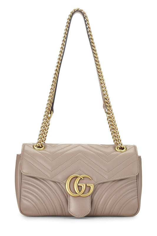 Gucci, sac à bandoulière GG Marmont en cuir beige d'occasion, petit modèle, beige