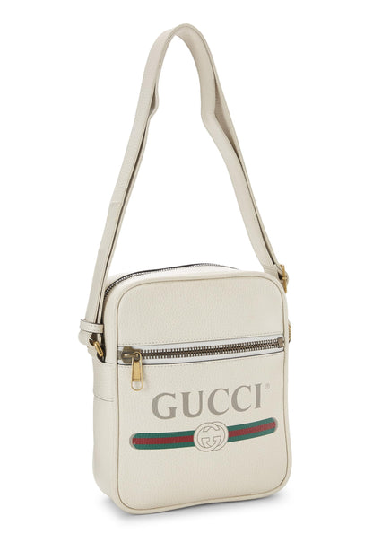 Gucci, sac photo vertical en cuir à imprimé logo blanc, petit modèle, d'occasion, blanc