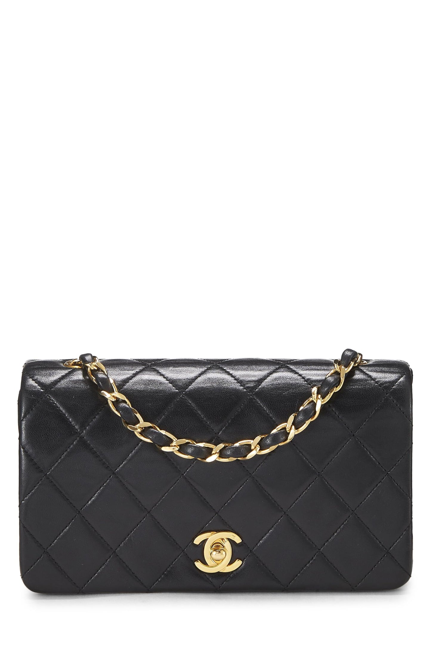 Chanel, Mini sac à rabat en cuir d'agneau matelassé noir d'occasion, noir