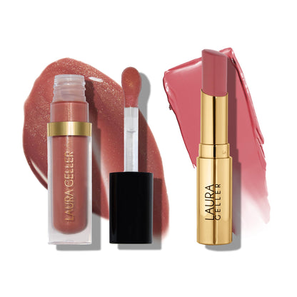 LAURA GELLER NEW YORK Jelly Balm Duo - Bálsamo labial hidratante con color Jelly Balm, In the Buff + Suero labial nutritivo Jelly Balm, There She Rose