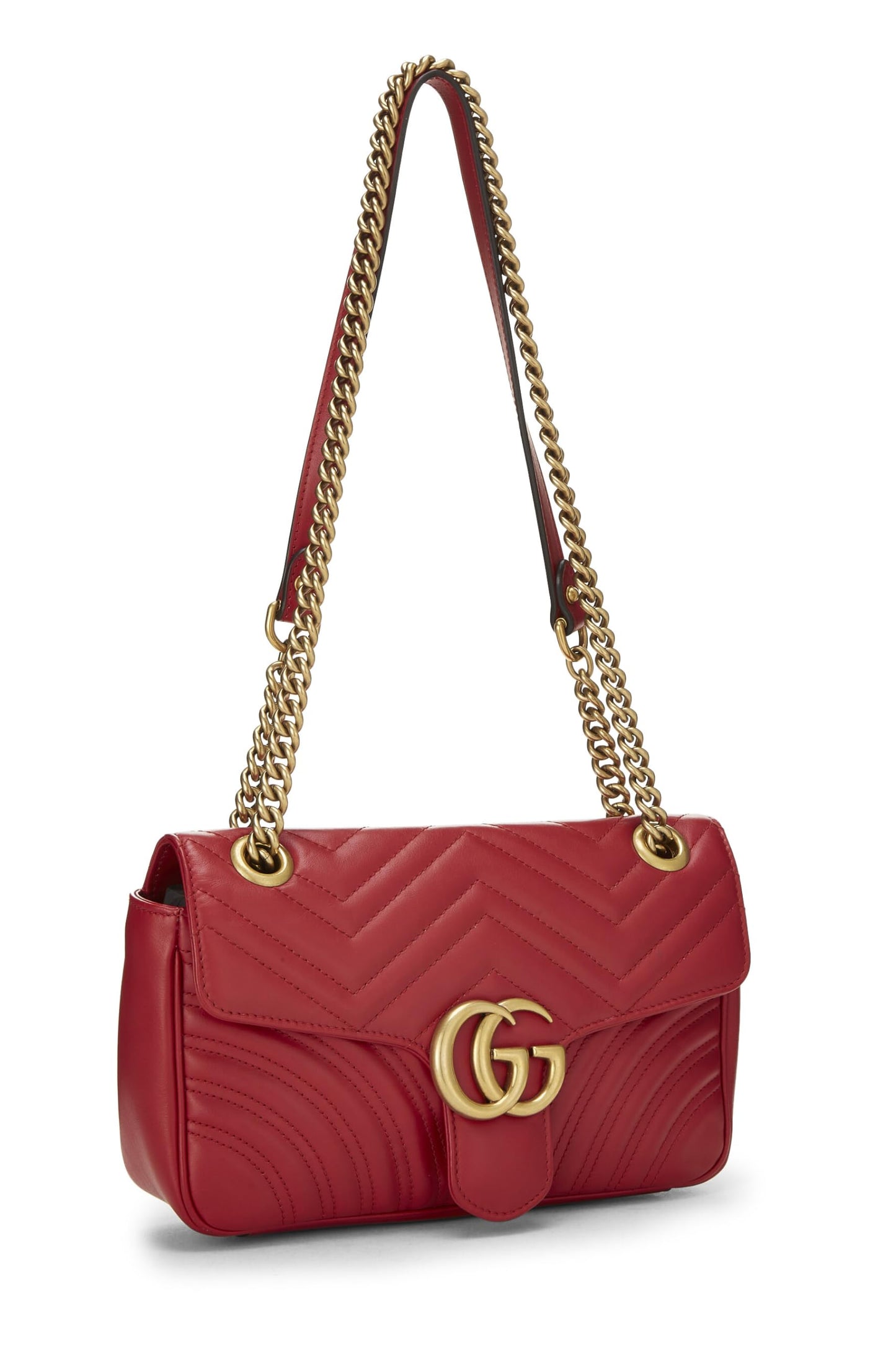 Gucci, Pre-Loved Red Leather GG Marmont Shoulder Bag Small, Red