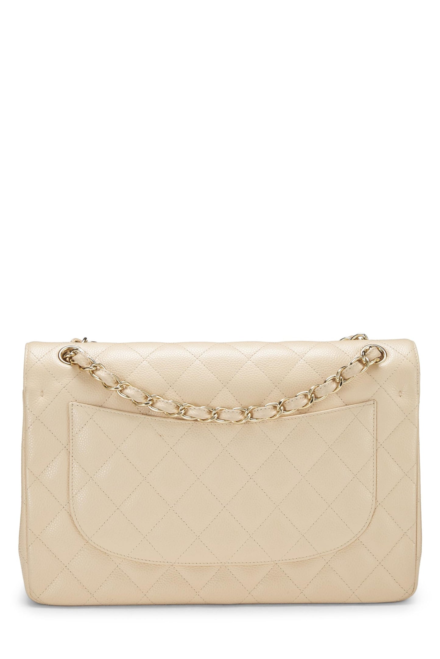 Chanel, Caviar acolchado beige Pre-Loved New Classic Jumbo con doble solapa, Beige