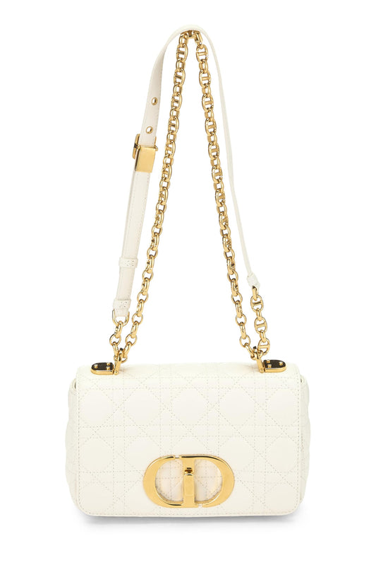 Dior, Pre-Loved White Cannage Calfskin Caro Bag Small, White