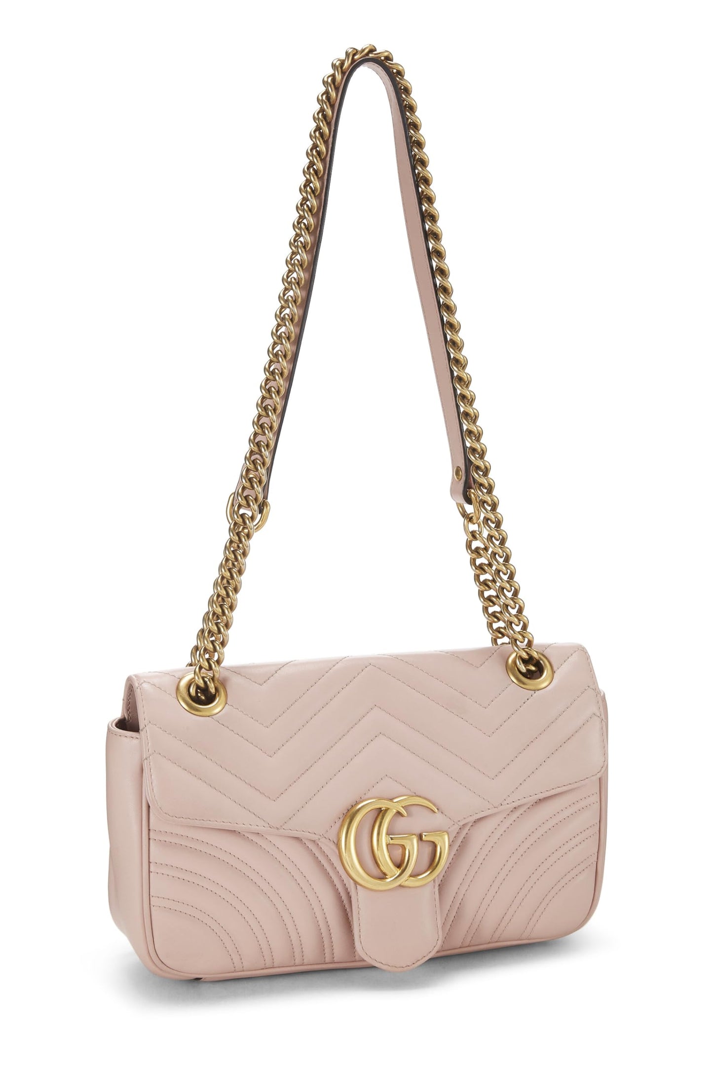 Gucci, sac à bandoulière GG Marmont en cuir rose d'occasion, petit modèle, rose