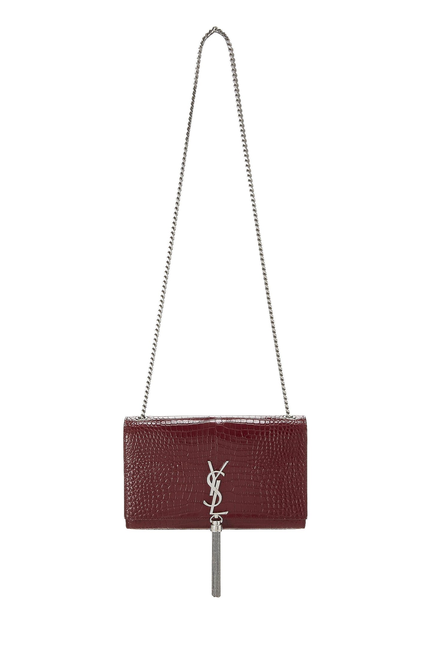 Yves Saint Laurent, Pre-Loved Burgundy Embossed Crocodile Kate Tassel Medium, Burgundy