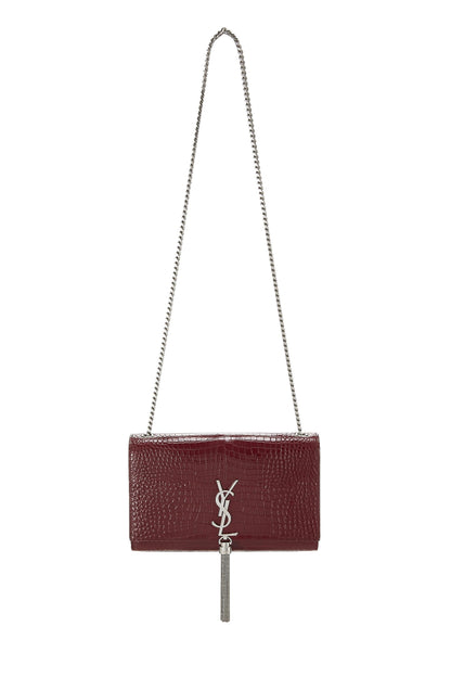 Yves Saint Laurent, Kate Tassel Medium en crocodile gaufré bordeaux d'occasion, bordeaux