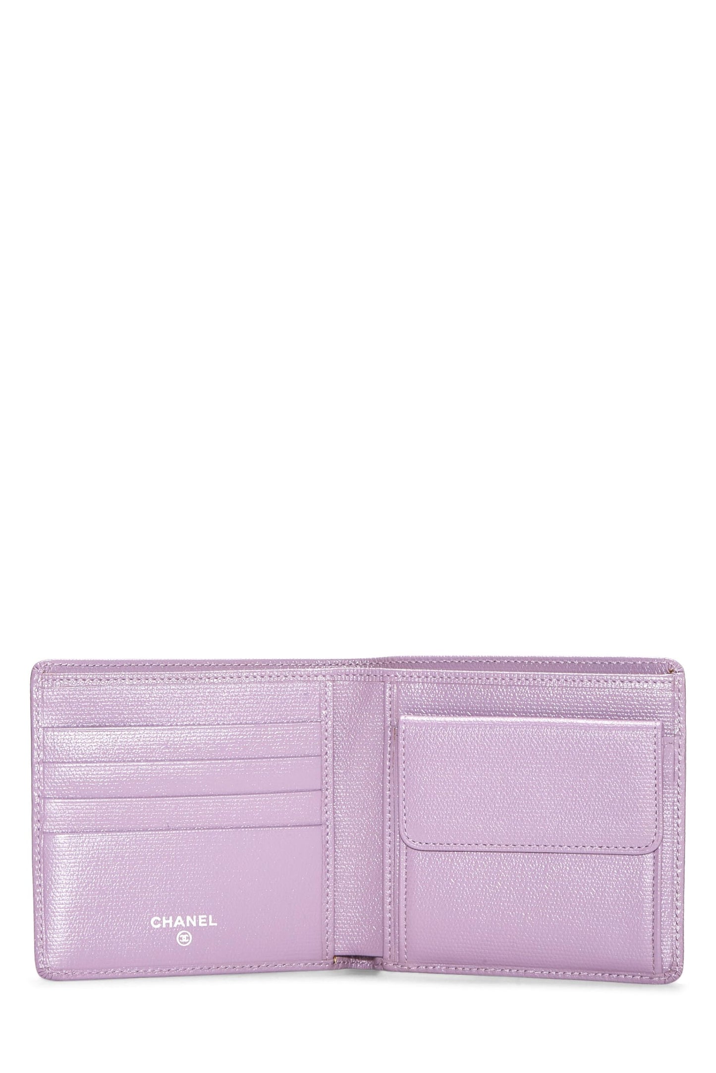 Chanel, Portefeuille à deux volets en cuir de veau violet d'occasion, violet