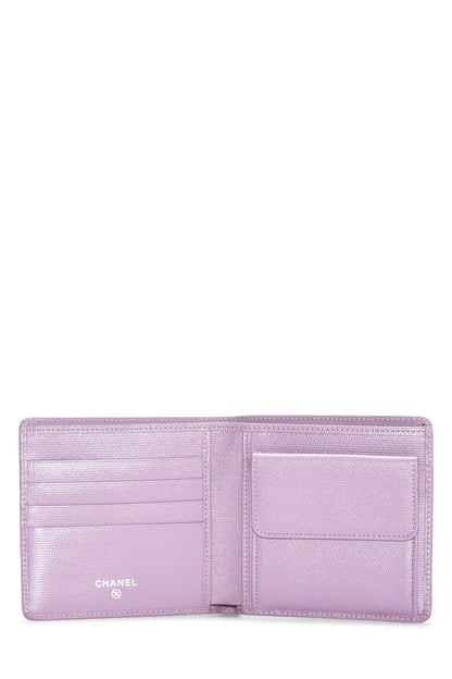 Chanel, Portefeuille à deux volets en cuir de veau violet d'occasion, violet