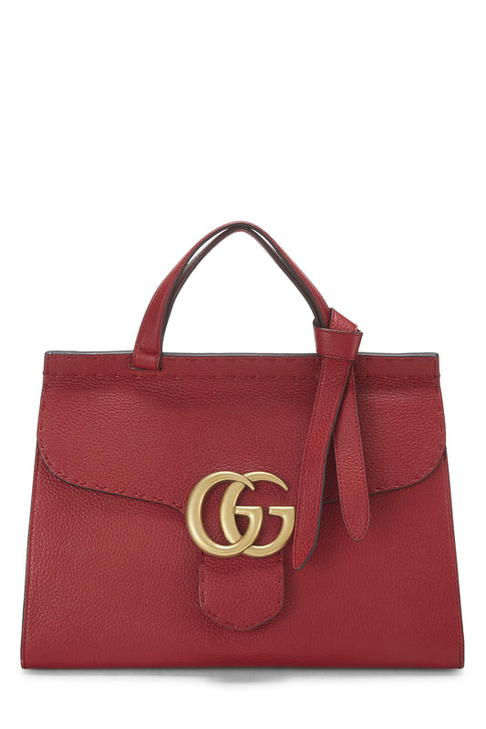 Gucci, Pre-Loved Red Leather GG Marmont Top Handle Flap Bag Small, Red