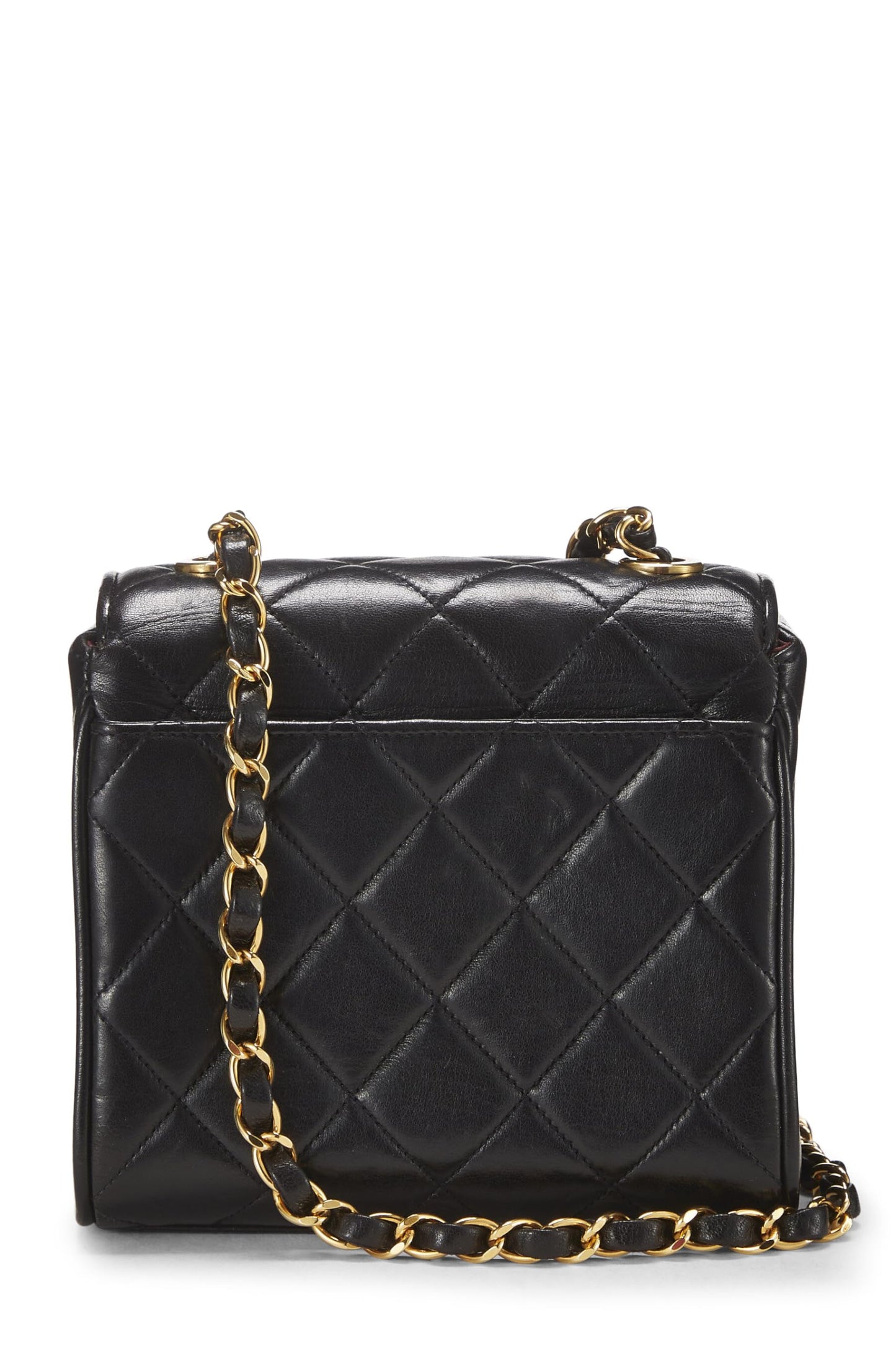 Chanel, Mini mini solapa de piel de cordero acolchada negra Pre-Loved, Negro