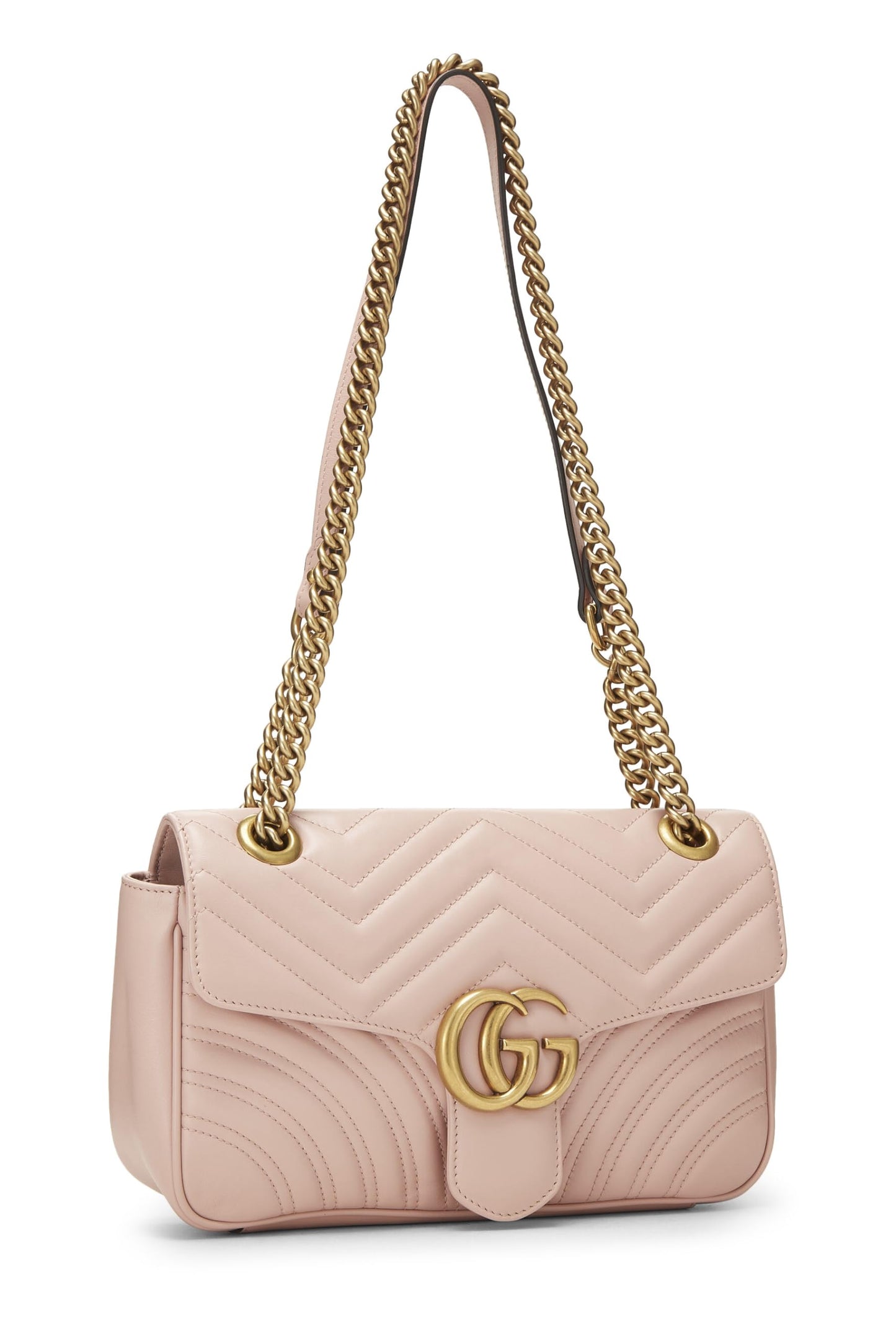 Gucci, sac à bandoulière GG Marmont en cuir rose d'occasion, petit modèle, rose