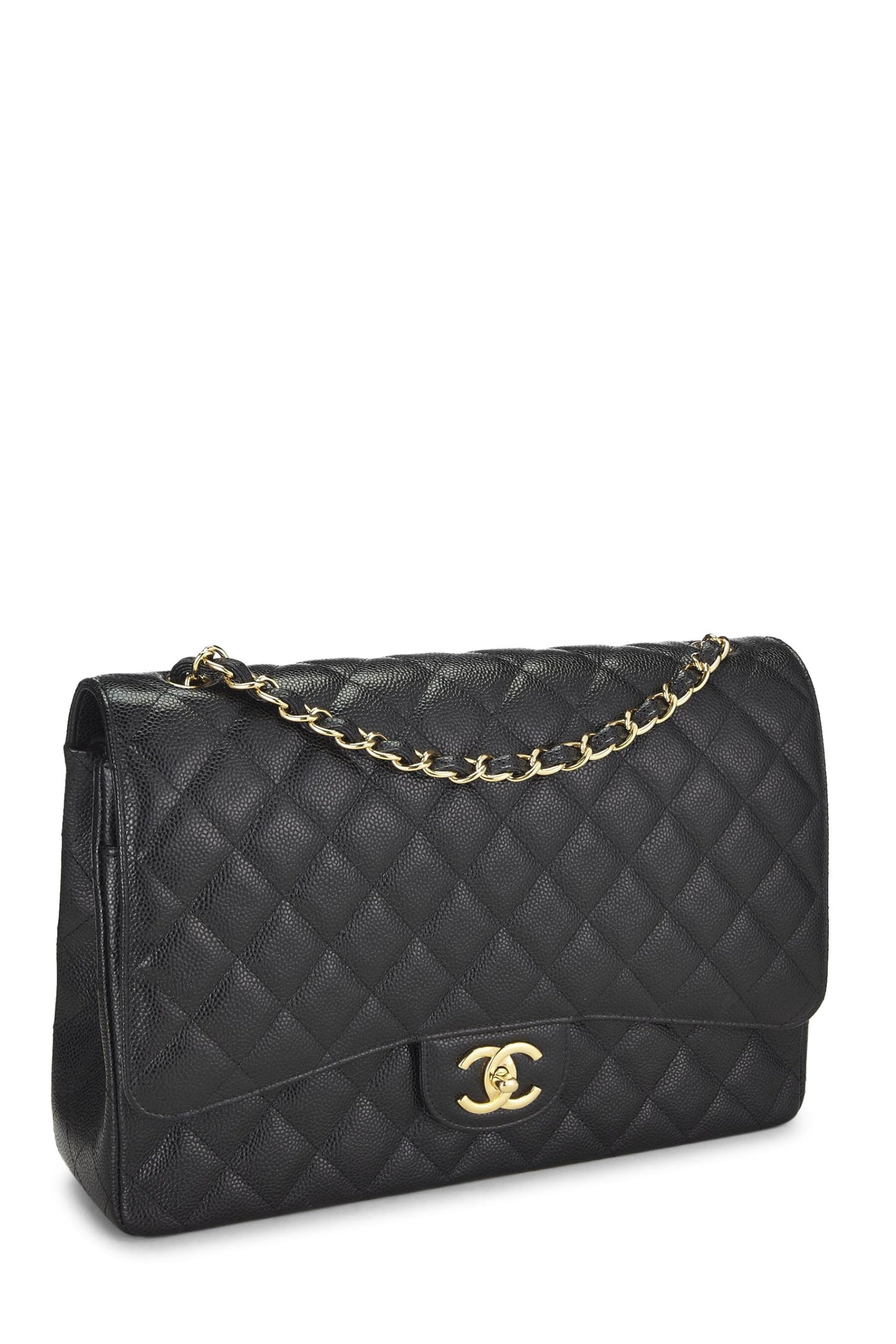 Chanel, Maxi à double rabat matelassé noir New Classic Caviar d'occasion, noir