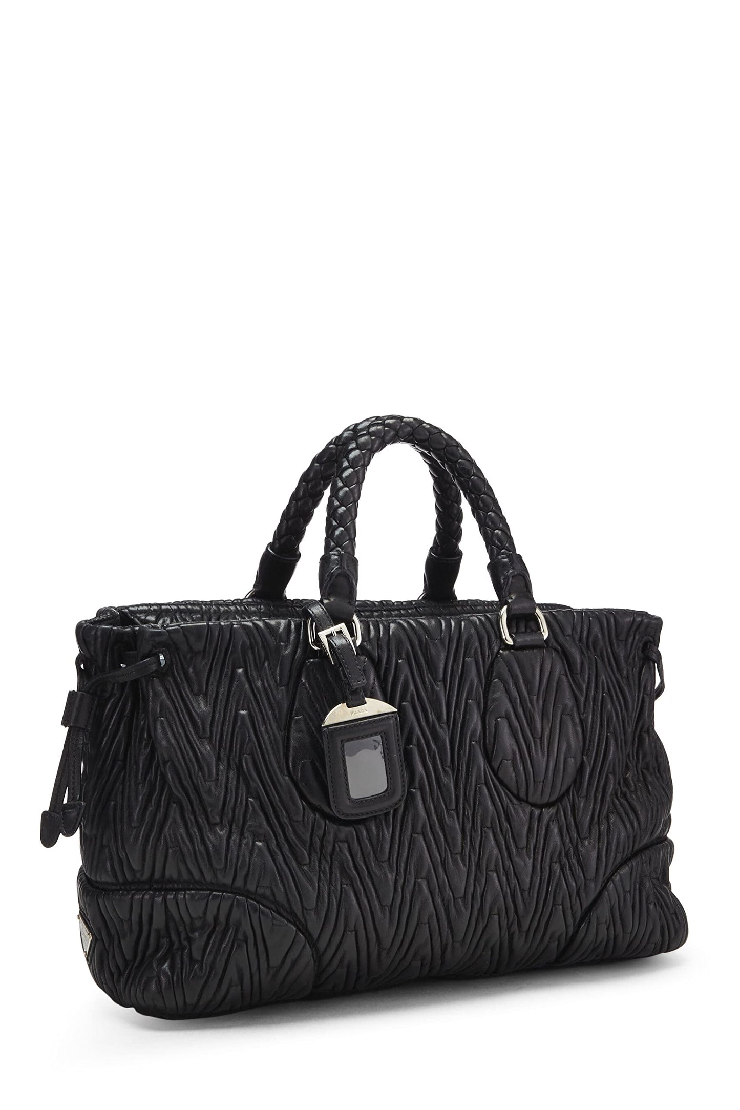 Prada, Pre-Loved Black Nappa Chevron Antik Handbag, Black