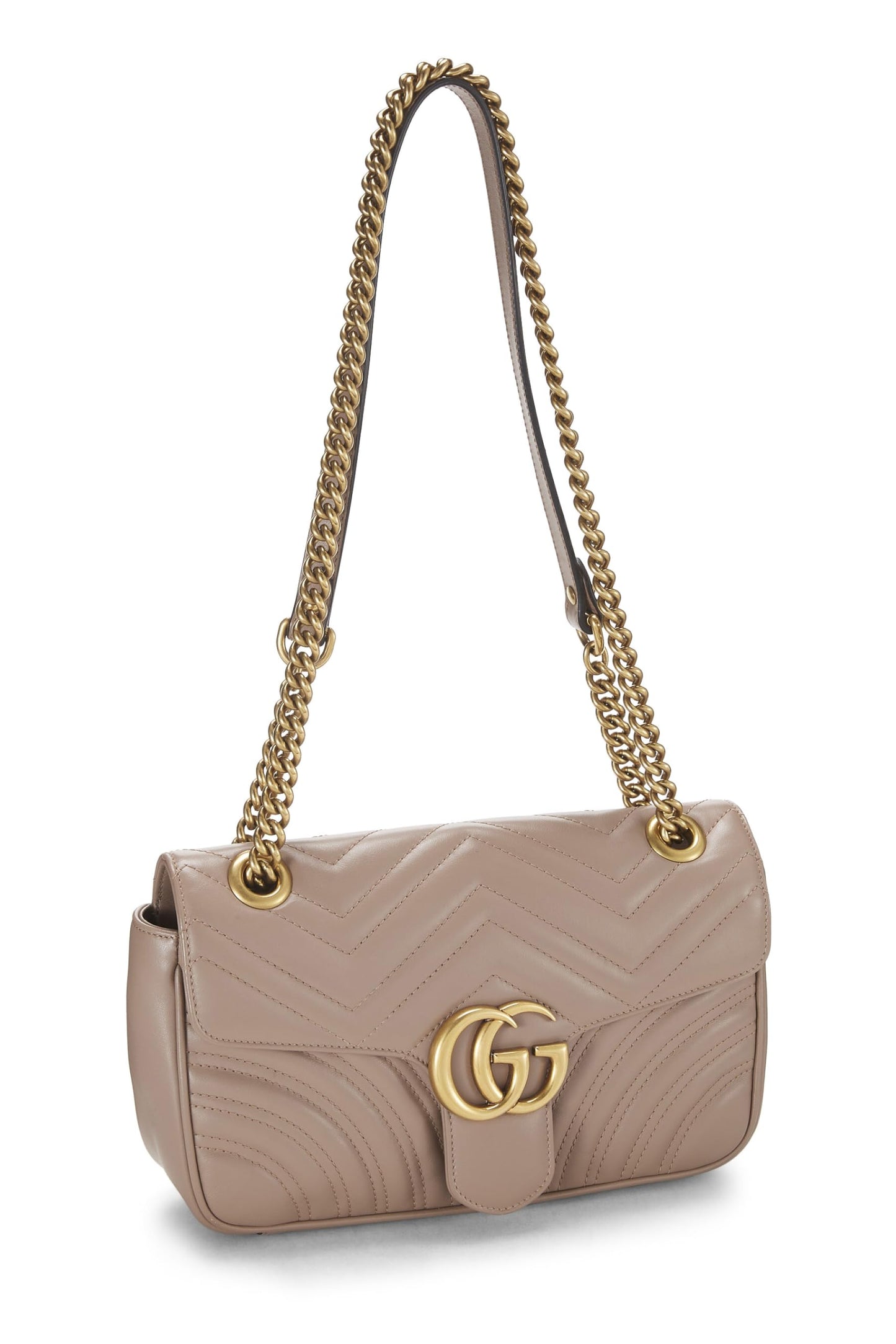 Gucci, Bolso de hombro pequeño GG Marmont de cuero beige Pre-Loved, Rosa