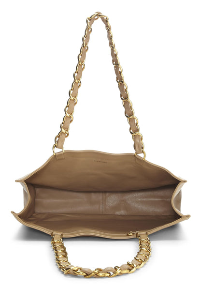 Chanel, sac fourre-tout en cuir d'agneau beige avec poignée en chaîne plate, beige