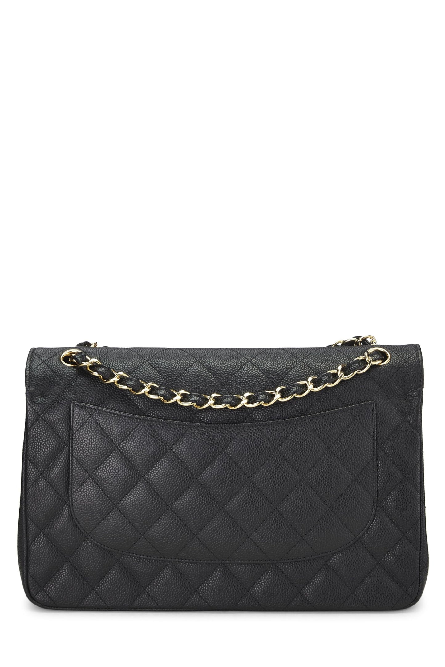 Chanel, Caviar acolchado negro Pre-Loved New Classic Jumbo con doble solapa, Negro