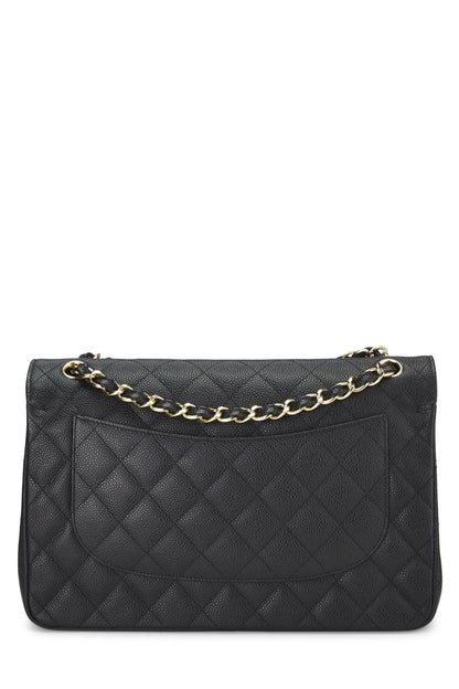 Chanel, Pre-Loved Black Quilted Caviar New Classic Double Flap Jumbo, Black