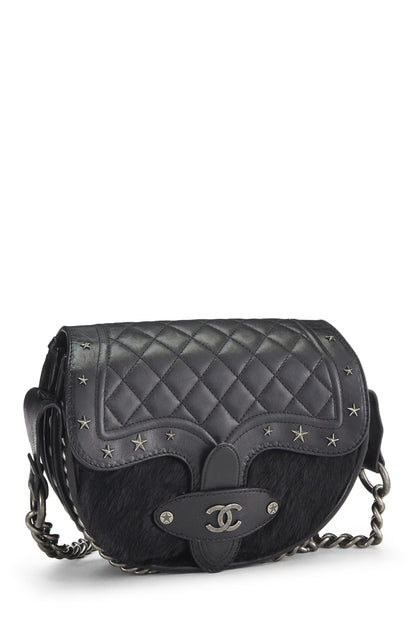 Chanel, sac à main clouté en cuir de veau matelassé noir Paris-Dallas d'occasion, noir