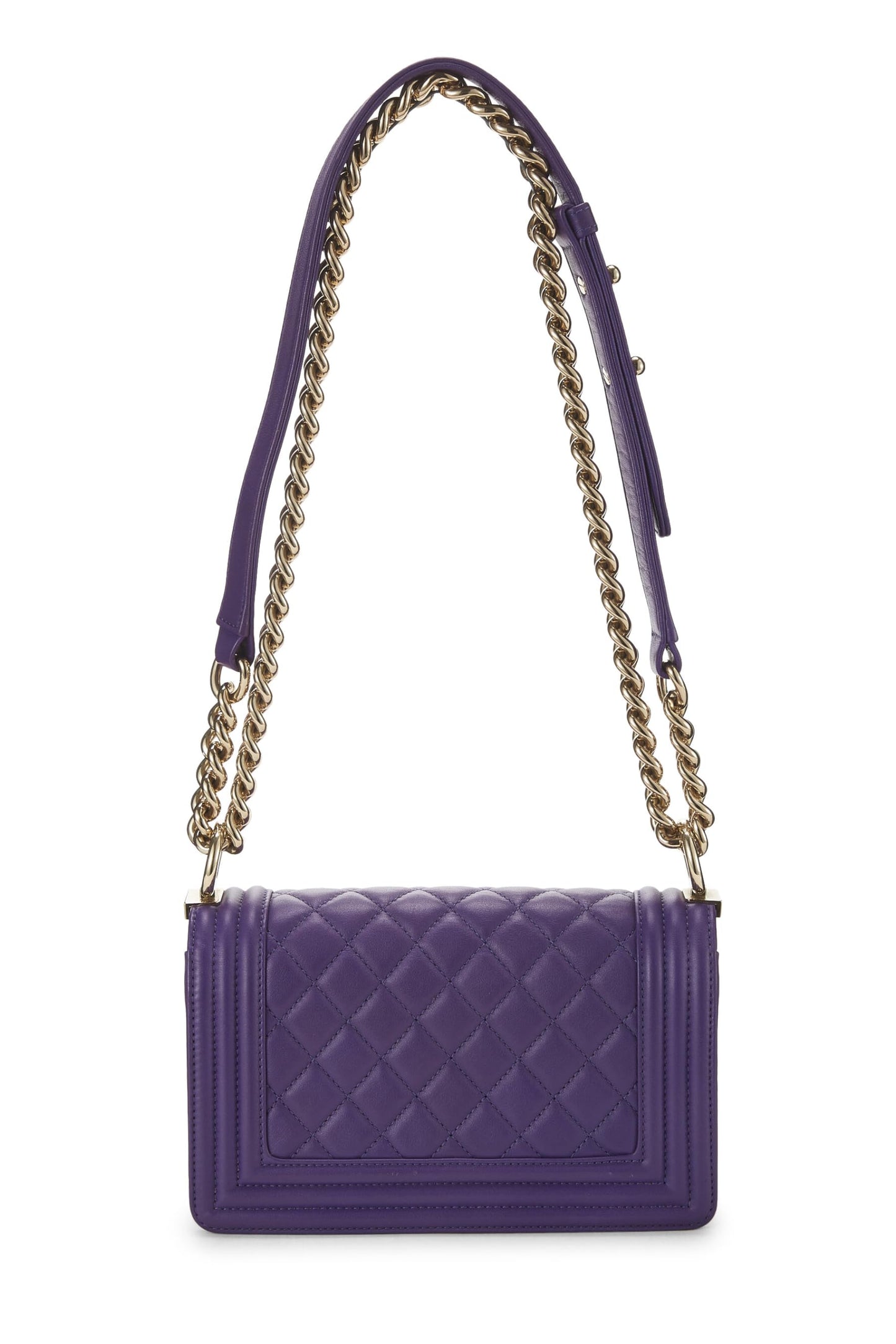 Chanel, petit sac Boy en cuir d'agneau à chevrons violet d'occasion, violet