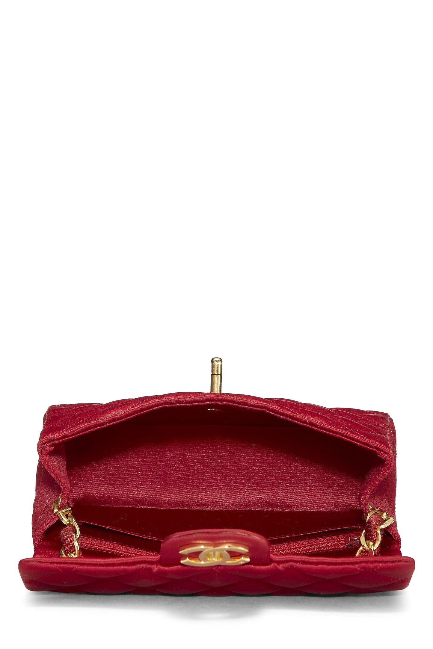 Chanel, Pre-Loved Red Quilted Satin Half Flap Mini, Red