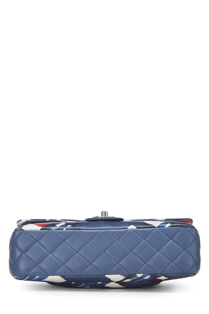 Chanel, sac à main Airline Classic Double Flap Medium en cuir de veau bleu et rouge d'occasion, bleu