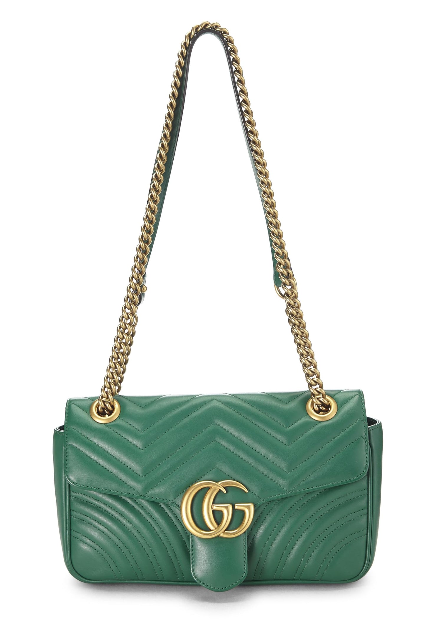 Gucci, Pre-Loved Green Leather GG Marmont Shoulder Bag Small, Green