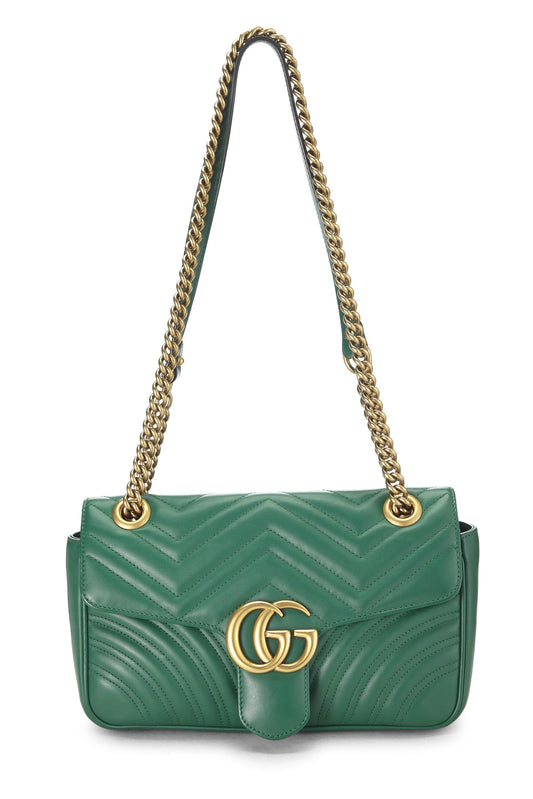 Gucci, sac à bandoulière GG Marmont en cuir vert d'occasion, petit modèle, vert