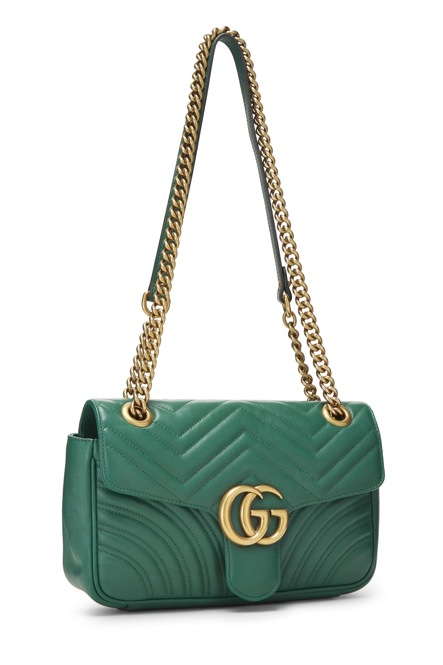 Gucci, sac à bandoulière GG Marmont en cuir vert d'occasion, petit modèle, vert