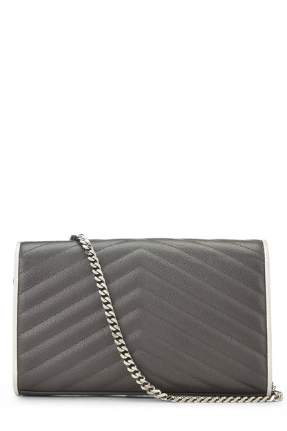 Yves Saint Laurent, Pre-Loved Grey Grainy Monogram Wallet On Chain (WOC), Grey