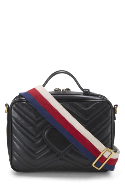 Gucci, sac à bandoulière GG Marmont en cuir noir d'occasion, petit modèle, noir