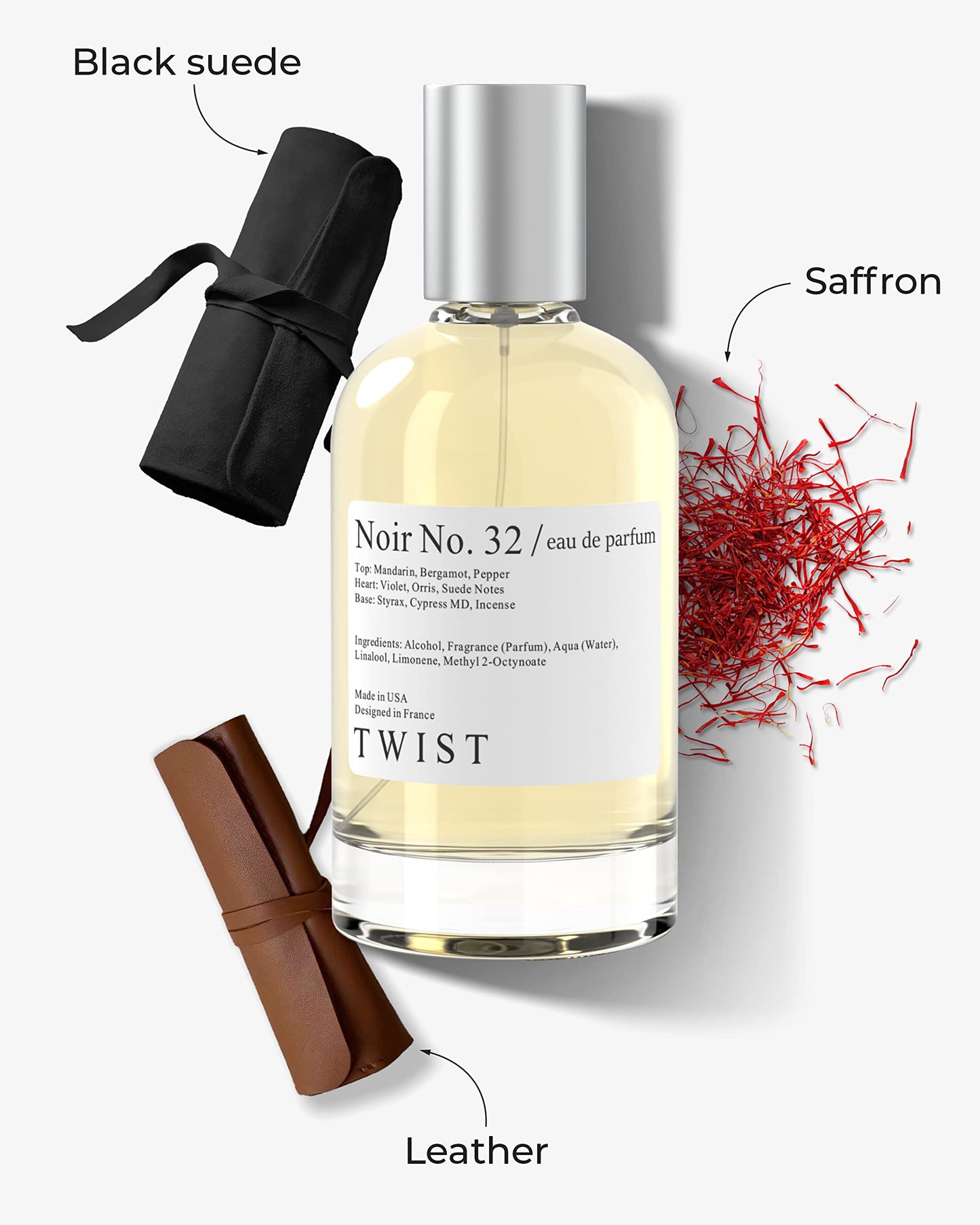 Twist - Noir No. 32 - Eau De Parfum Inspired by Tom Ford's Tuscan Leather, Long-Lasting Perfume For Women & Men, Paraben Free, Vegan, Clean Ingredients, Unisex Fragrance - Spray 100 ml | 3.4 fl. oz.