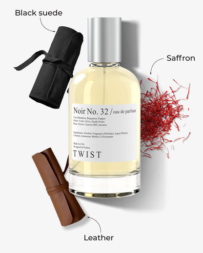 Twist - Noir No. 32 - Eau De Parfum Inspirée du Cuir Toscan de Tom Ford, Parfum Longue Durée Pour Femme &amp; Homme, Sans Paraben, Végétalien, Ingrédients Clean, Parfum Unisexe - Spray 100 ml | 3,4 fl. oz.