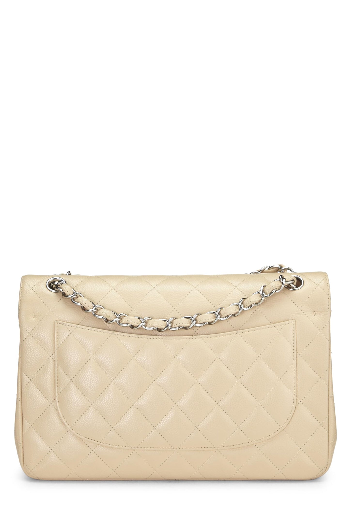 Chanel, sac à rabat jumbo matelassé beige caviar neuf classique d'occasion, beige