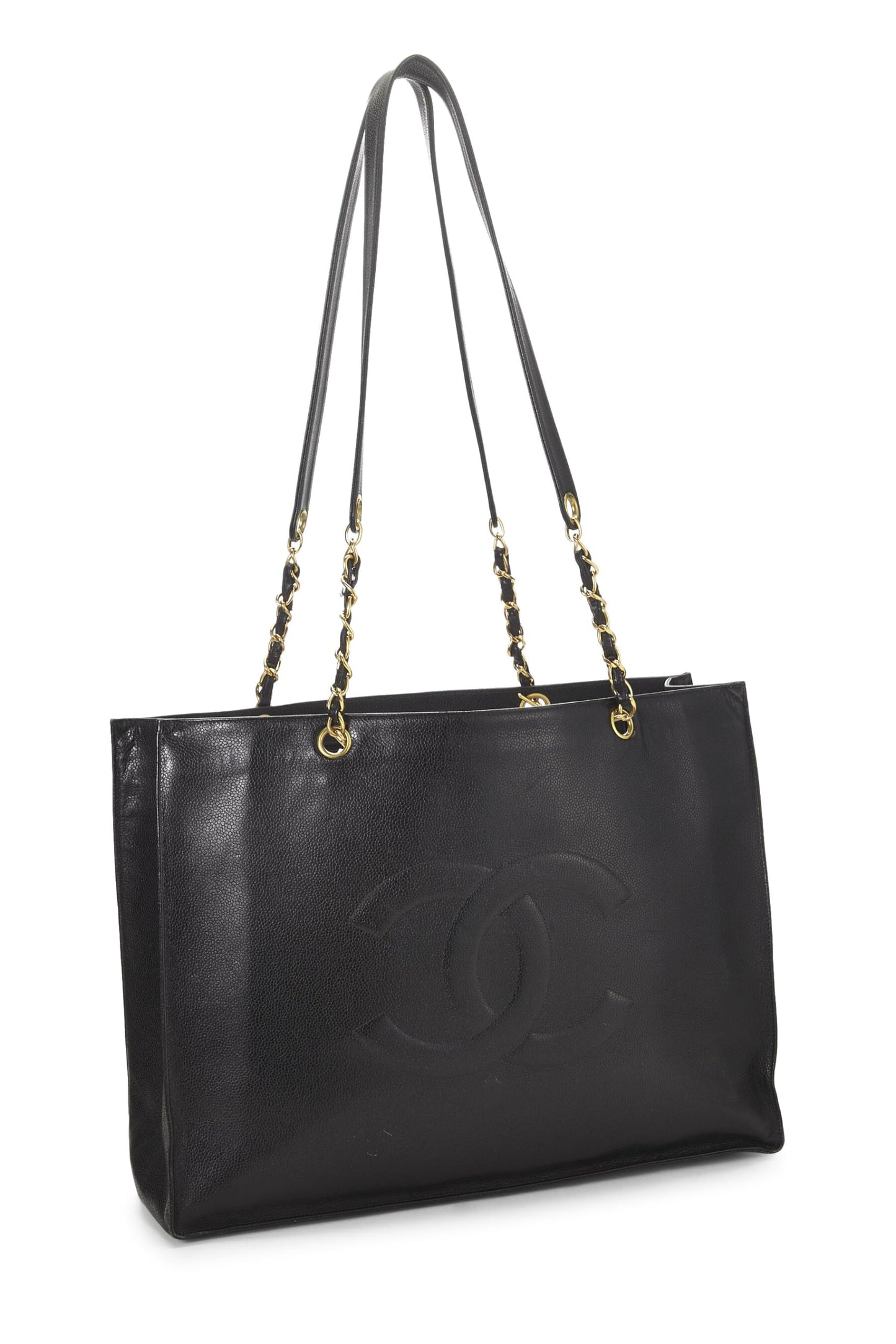 Chanel, Pre-Loved Black Caviar Flat Chain Handle Tote Medium, Black