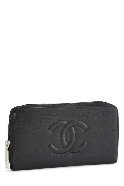 Chanel, Cartera con cremallera alrededor de caviar negra 'CC' Pre-Loved, Negro