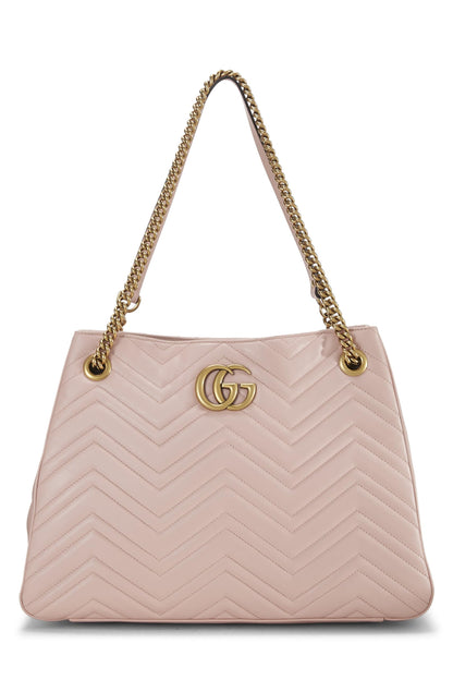 Gucci, Pre-Loved Pink Leather GG Marmont Chain Tote, Pink