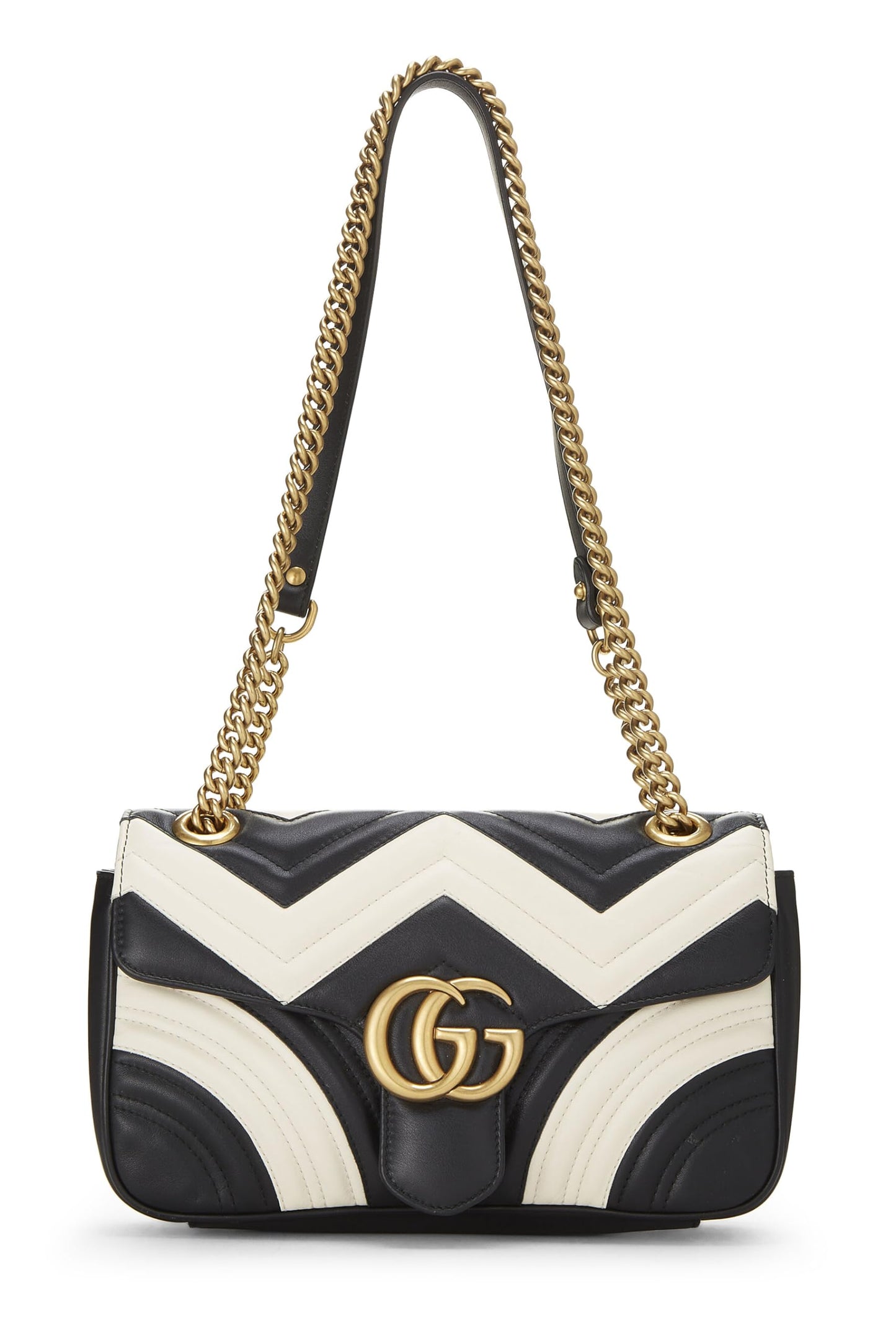 Gucci, Bolso de hombro pequeño GG Marmont de cuero blanco y negro Pre-Loved, Multicolor