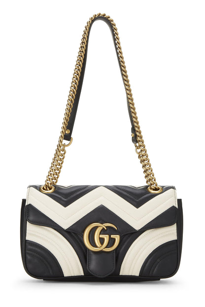 Gucci, sac à bandoulière GG Marmont en cuir noir et blanc d'occasion, petit, multicolore