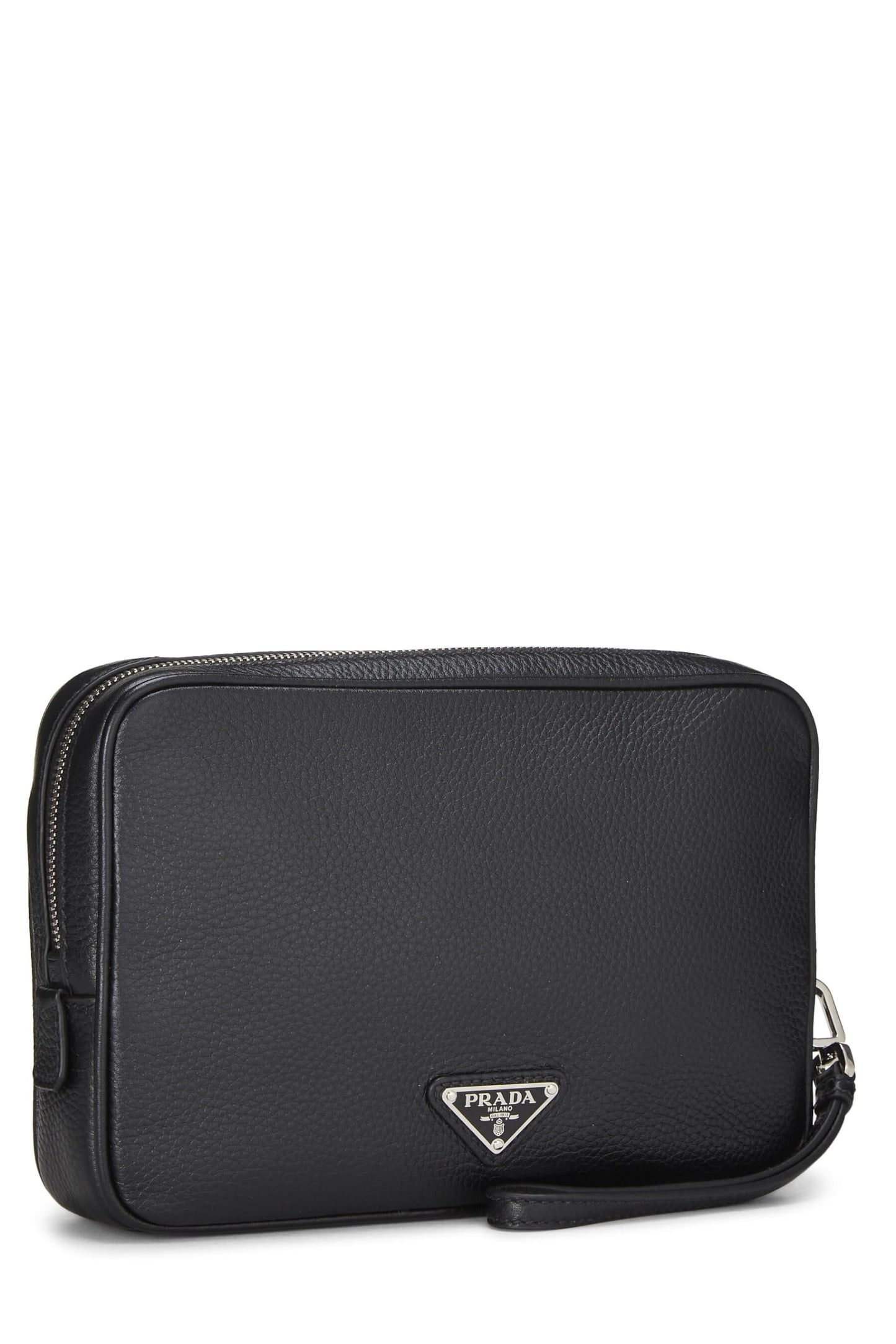 Prada, pochette en cuir noir Vitello Daino d'occasion, noir