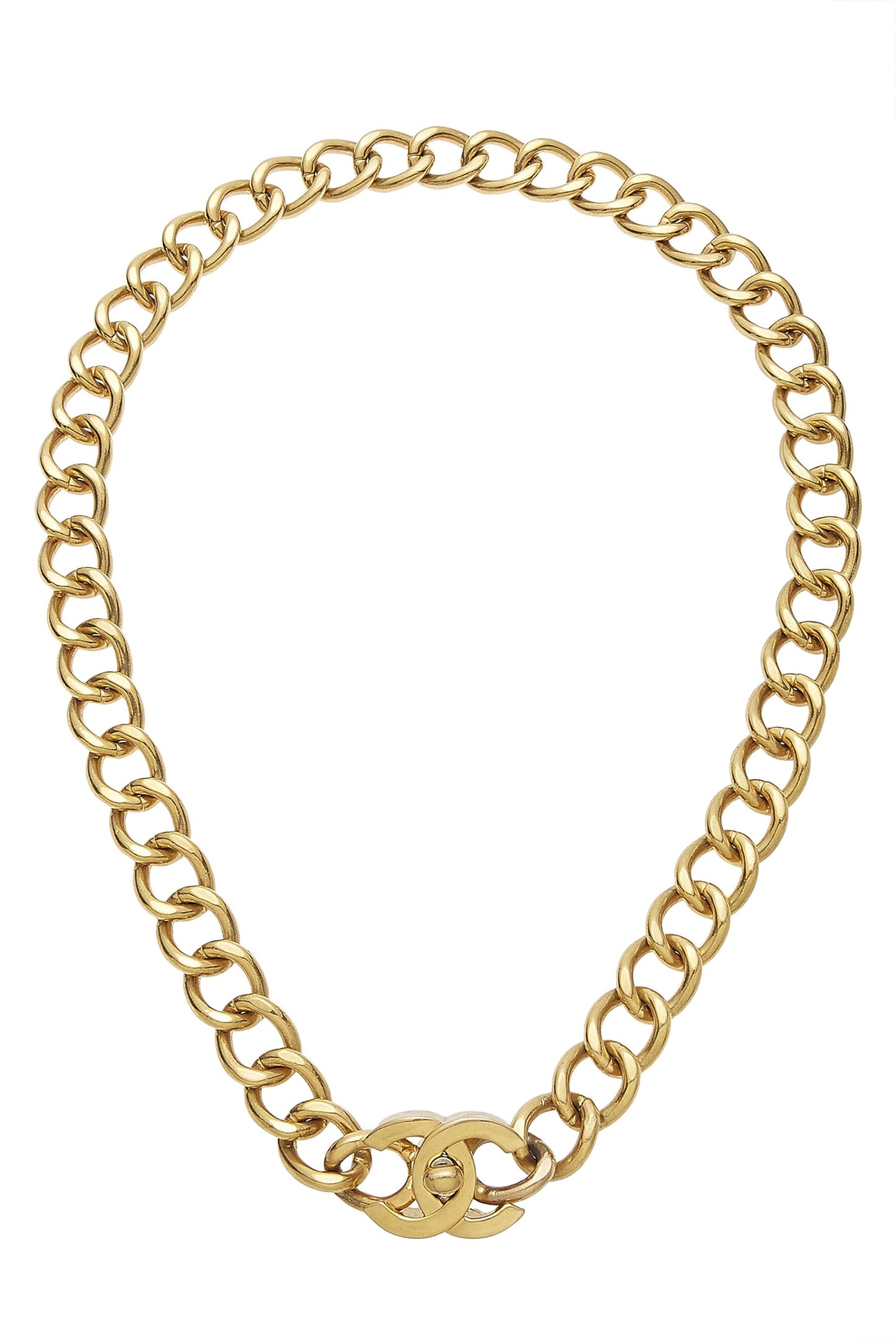 Chanel, Pre-Loved Gold 'CC' Turnlock Necklace Large, Gold